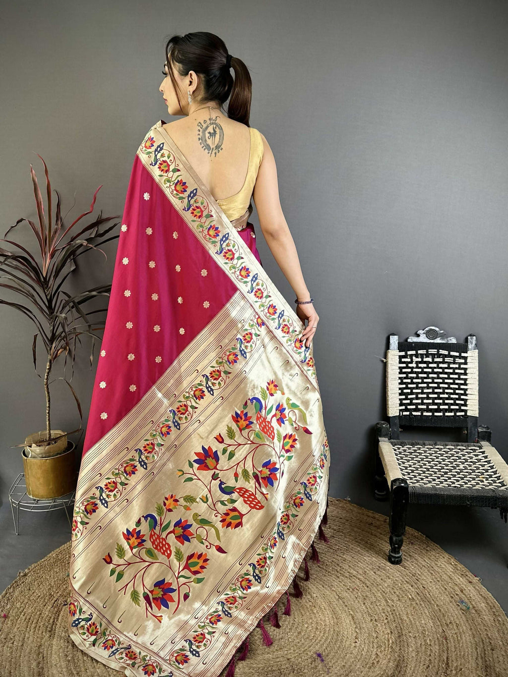 Prime Volt Premium Soft Silk Mayur Paithani Saree with Peacock Meena Weaving & Rich Pallu-Deep Maroon | Grocsy