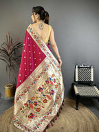 Prime Volt Premium Soft Silk Mayur Paithani Saree with Peacock Meena Weaving & Rich Pallu-Deep Maroon | Grocsy