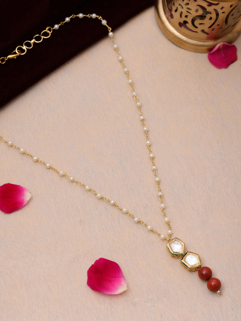 Ruby Raang Red Jasper Kundan Necklace | Grocsy
