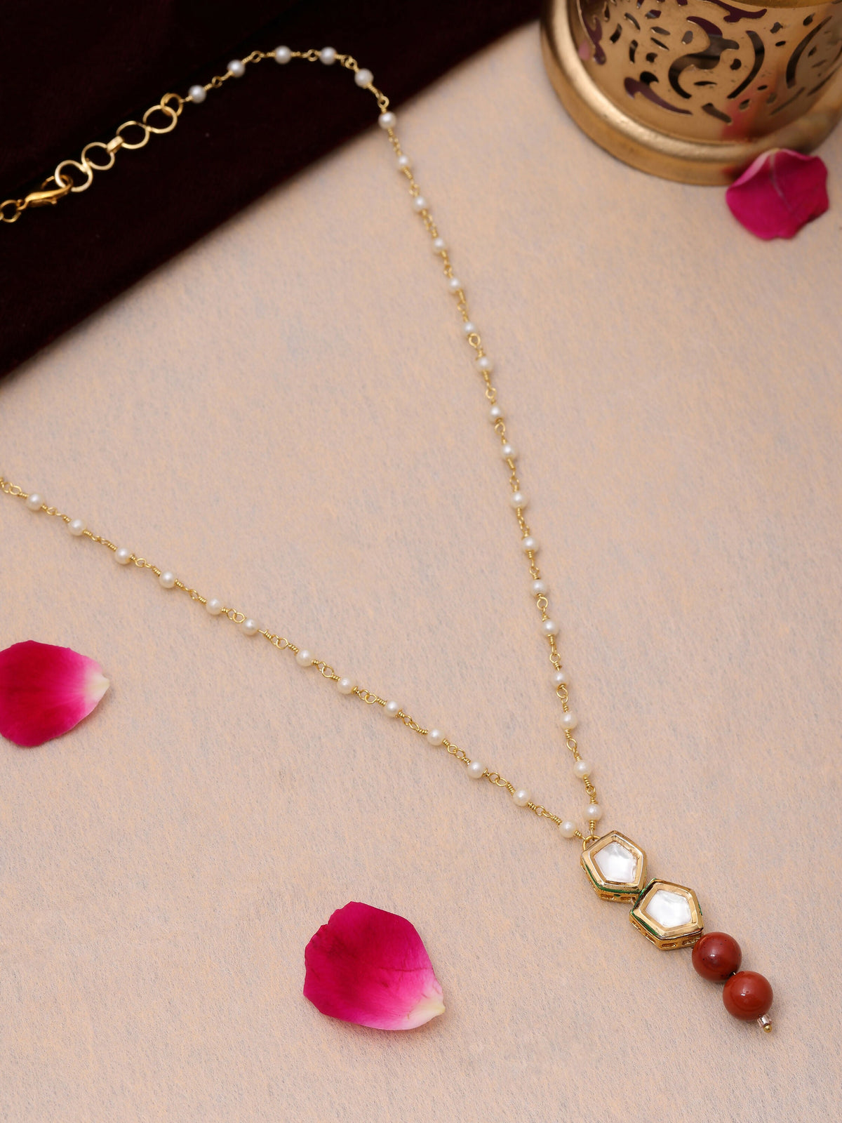 Ruby Raang Red Jasper Kundan Necklace | Grocsy