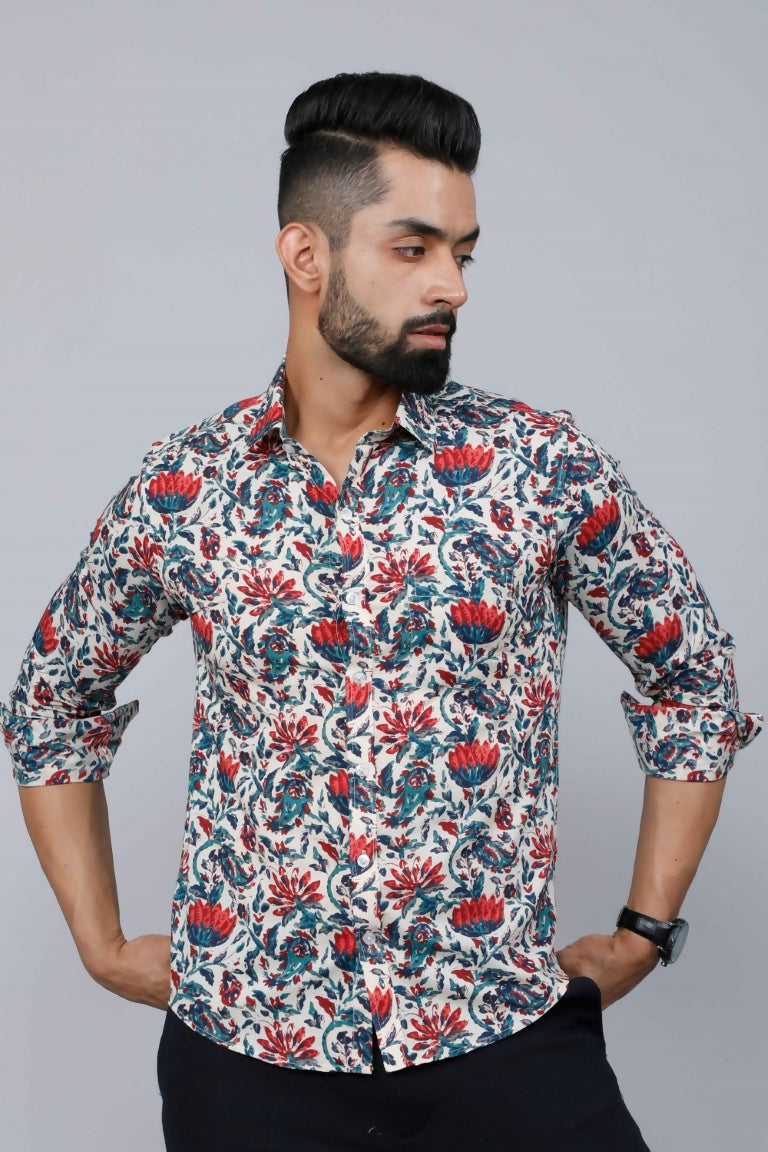 Miravan Men's Multi-Colour Floral Print Partywear Shirt | Grocsy