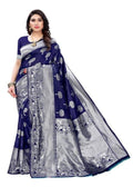 Vamika Banarasi Jacquard Weaving Blue Saree (AMEE BLUE) | Grocsy