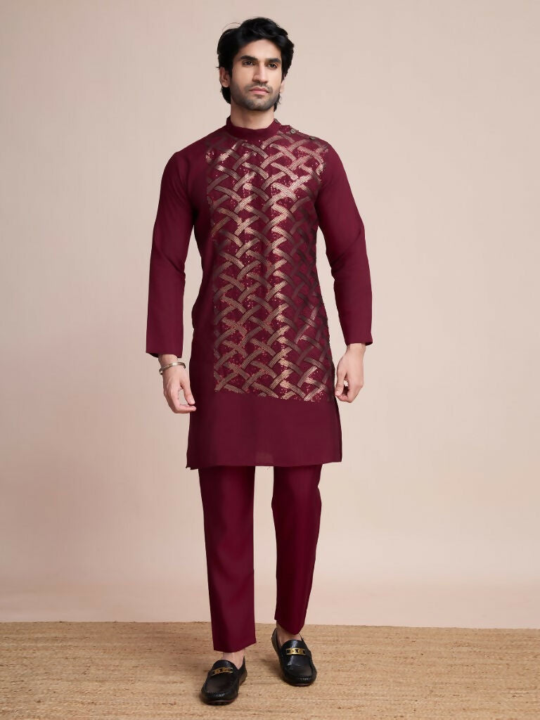 Vastranavya Traditional Festival Wear Pure Silk Thread & Sequence Embroidered Work Kurta | Grocsy