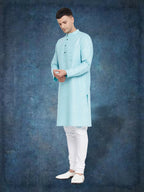 Even Apparels Men's Pure Cotton Turquoise Kurta | Grocsy