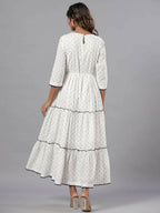 Juniper Women Off-White Cotton Dobby Embroidered Tiered Maxi Dress | Grocsy