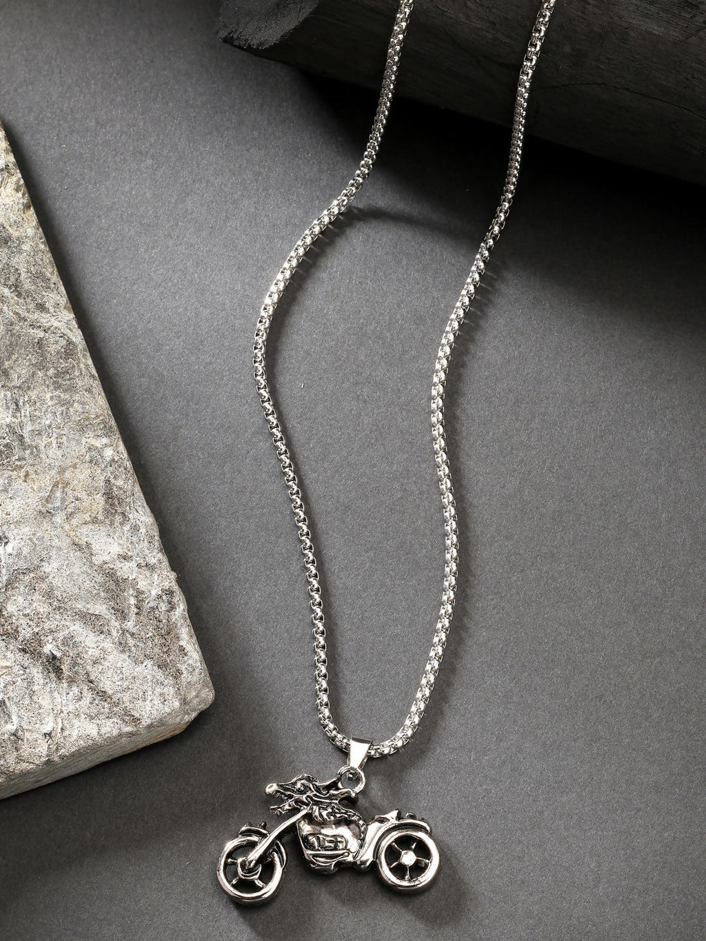 NVR Men's Rhodium-Plated Stainless Steel Bike Shaped Pendant With Chain | Grocsy