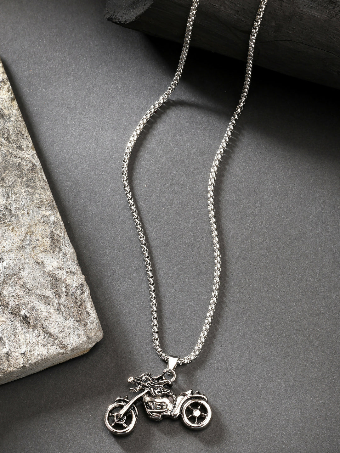 NVR Men's Rhodium-Plated Stainless Steel Bike Shaped Pendant With Chain | Grocsy