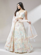 House of Panchhi Cream Net Sequinse Work Lehenga & Blouse with Dupatta | Grocsy