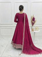 Teeya Creation Dark Rani Color Vichitra Silk Embroidery Work Party Wear Long Gown | Grocsy