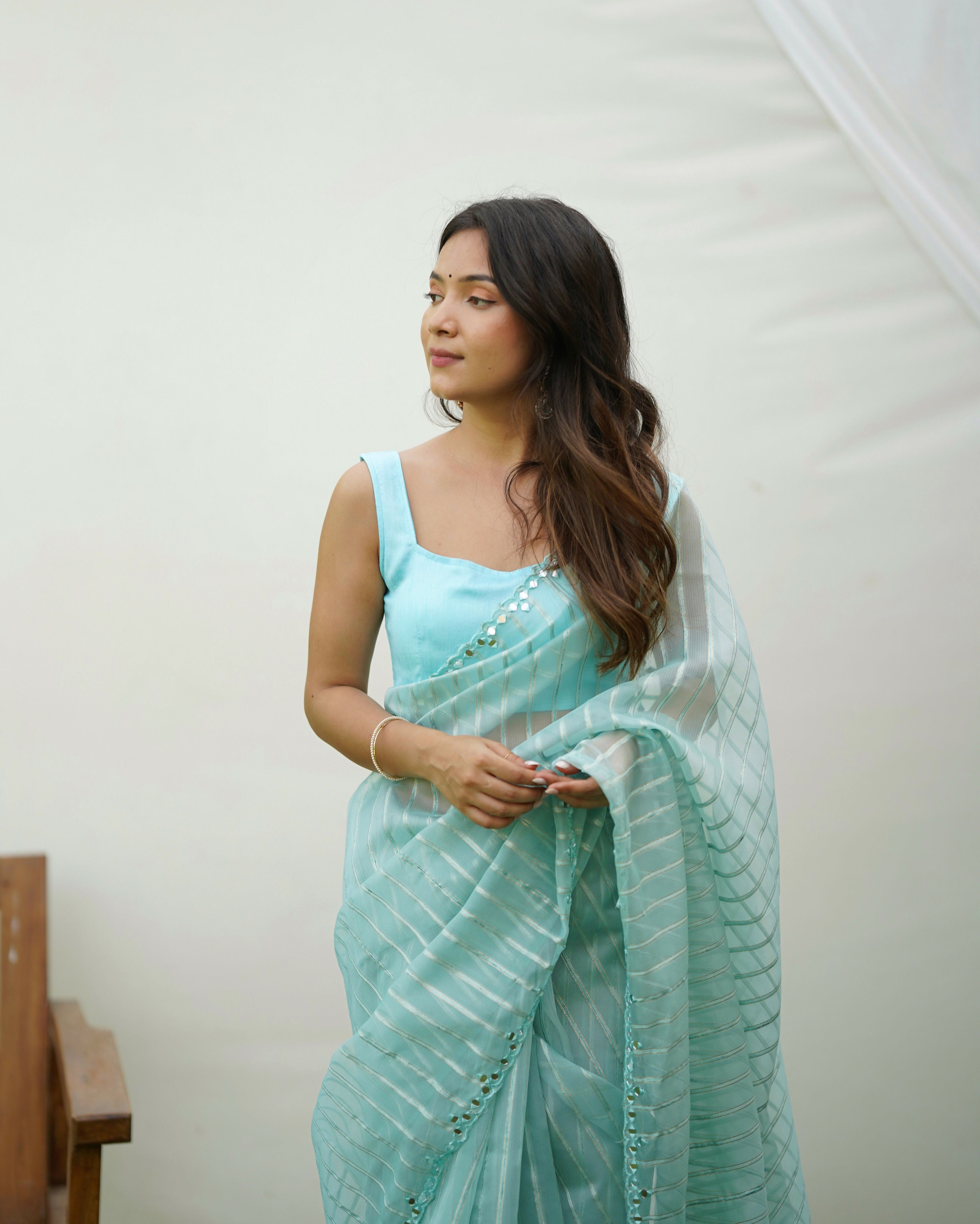 Vamsee Vijaysitara Sky Organza Saree | Grocsy