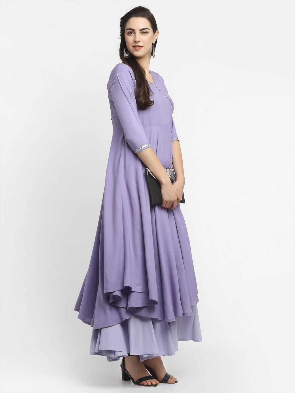 Rudra Bazaar Purple Angrakha Style Flared Kurta With Sharara | Grocsy