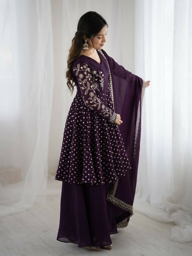 Teeya Creation Violet Color Embroidery Work Wedding Wear Salwar Suit | Grocsy