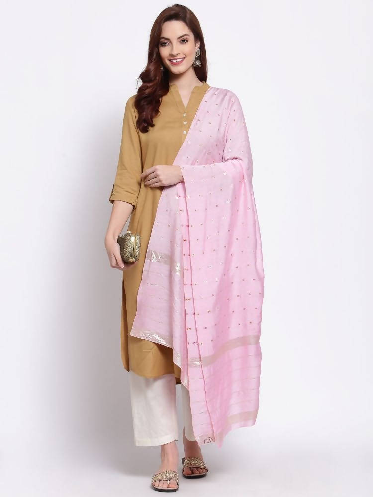 Myshka Women's Pink Cotton Silk Printed Casual Dupatta | Grocsy
