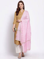 Myshka Women's Pink Cotton Silk Printed Casual Dupatta | Grocsy