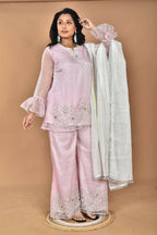 Morchari Women And Hand Embroidery Palazzo Set-Pink | Grocsy