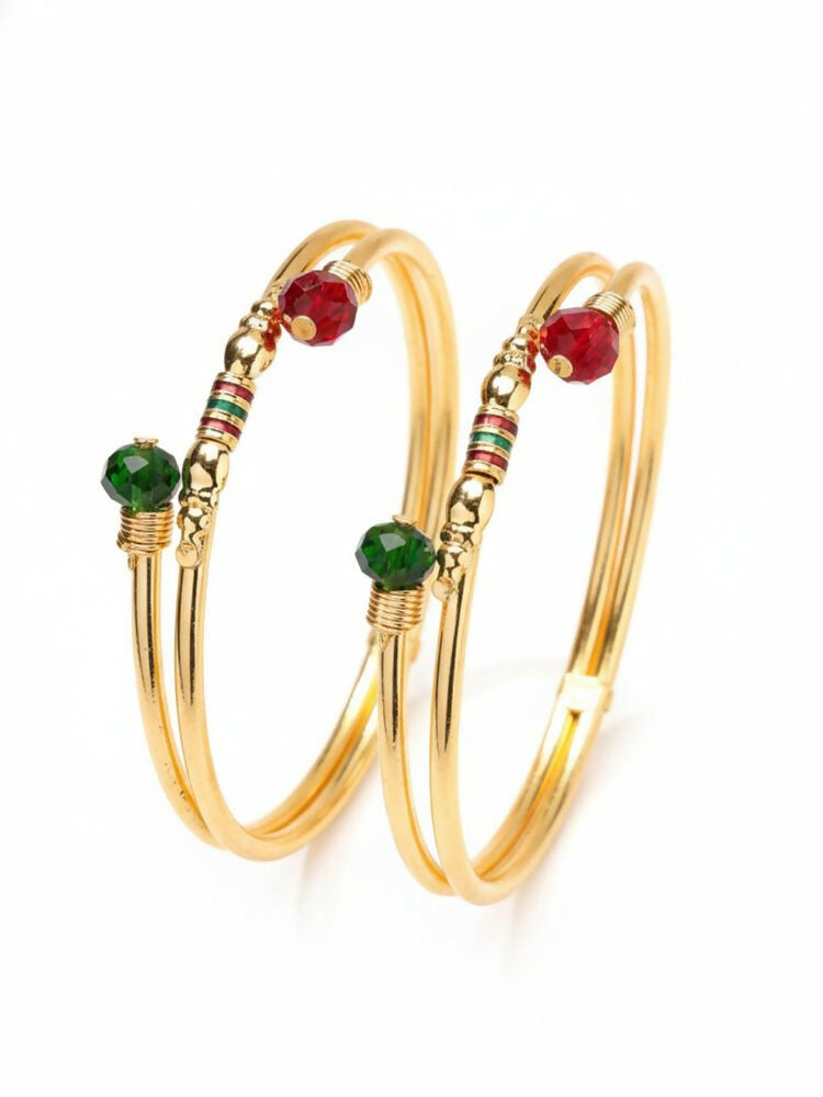 NVR Women Set of 2 Gold Plated Artificial Beads Bangle | Grocsy