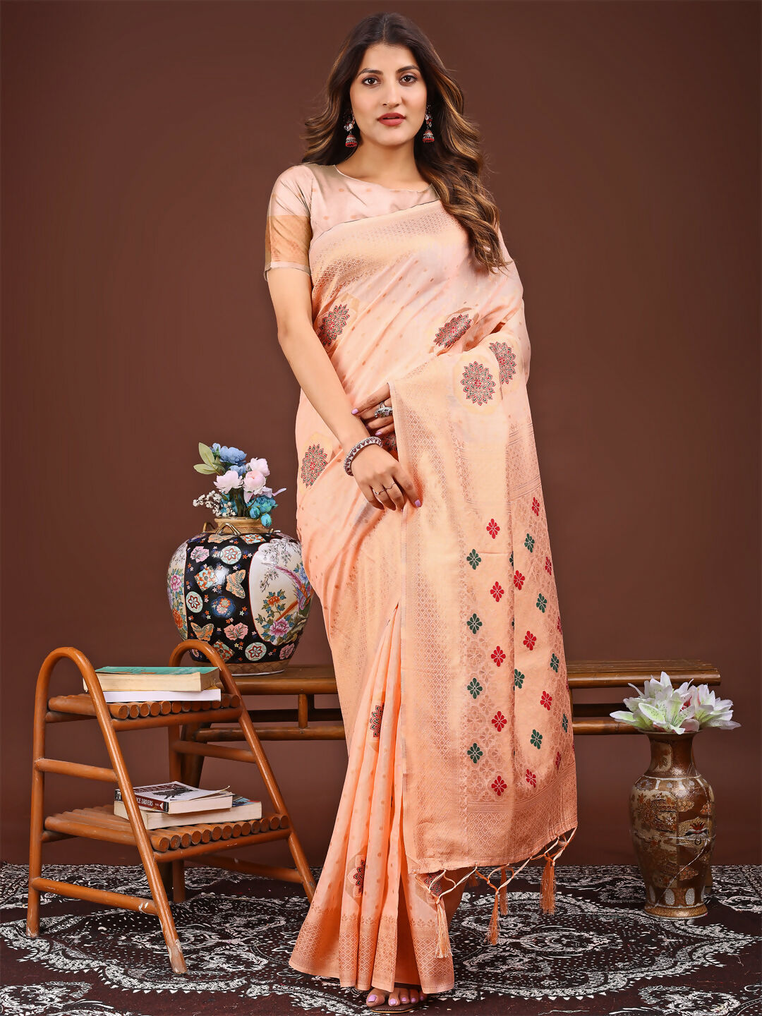 Shree Shyam Fashion Neerja Orange Linen Cotton Saree | Grocsy
