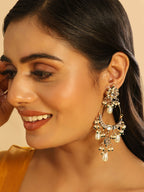Nuyug 22K Gold Plated Crescent Kundan Drop Pearl Chandbali Earrings | Grocsy