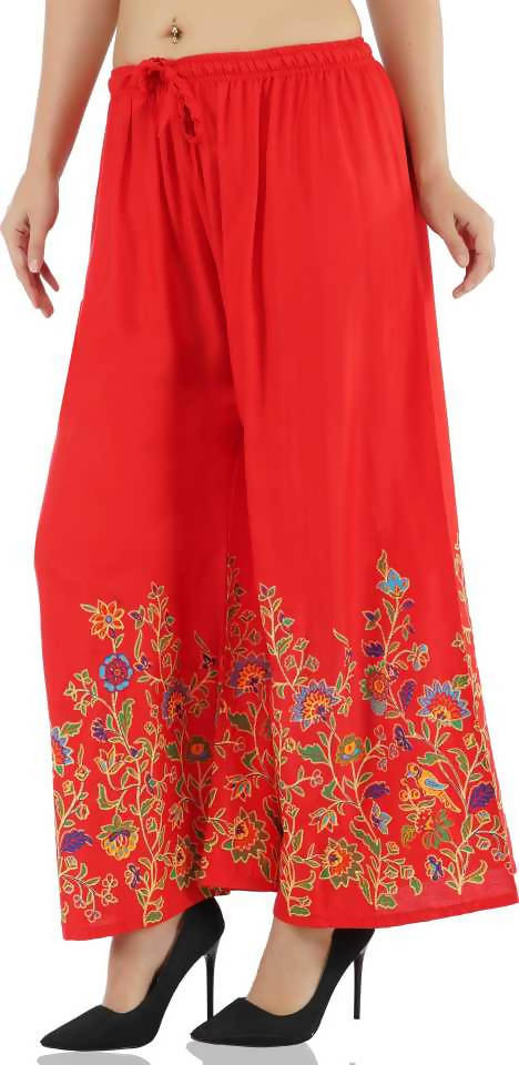 Mominos Fashion Red Floral Design Palazzo | Grocsy