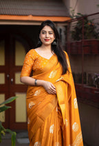 Mustard Cotton Crepe Batik Print Saree with Unstitched Blouse - Hiral Fashion | Grocsy