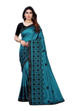 Vamika Rama Green Dola Silk Embroidery Saree | Grocsy