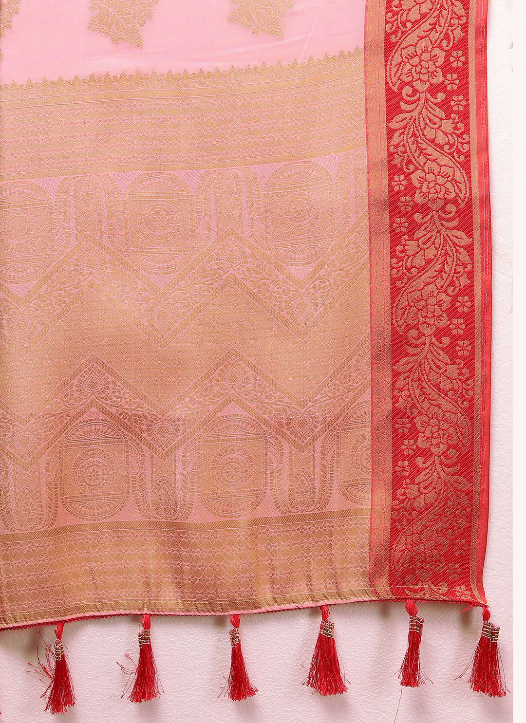Lorenvalley Fashion Pink Cotton Woven Design with Zari Weaving Design Saree | Grocsy