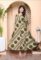 Miravan Women'S Polka Dot Printed Pure Cotton Anarkali Kurta With Dupatta | Grocsy