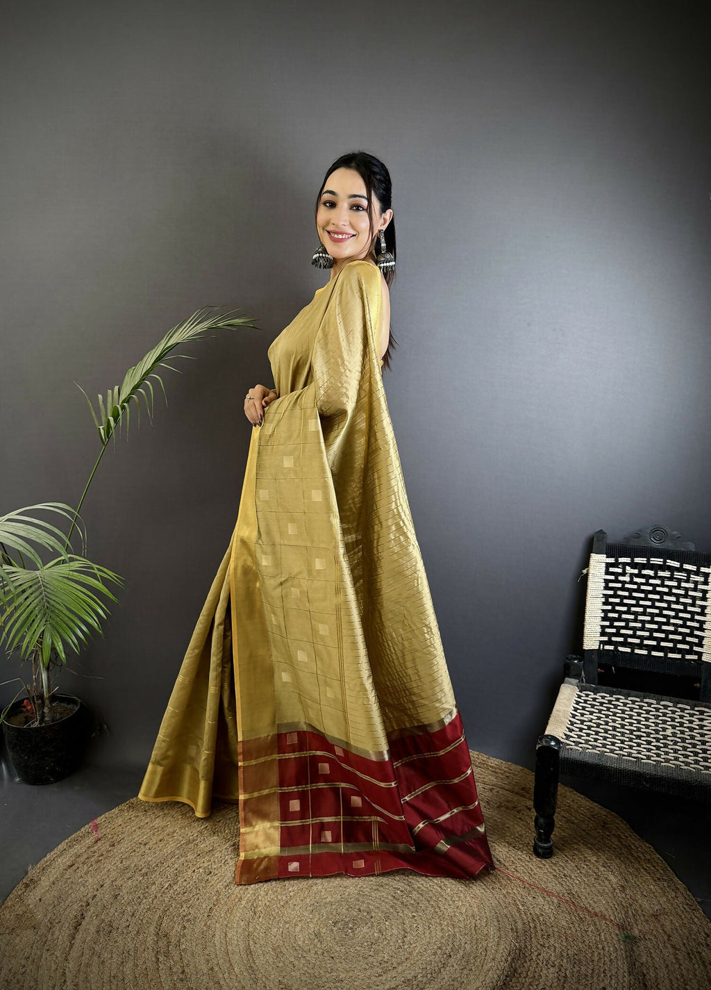 Joban Fashion Ivory Bhagalpuri Cotton Silk Stripes/Box Saree | Grocsy