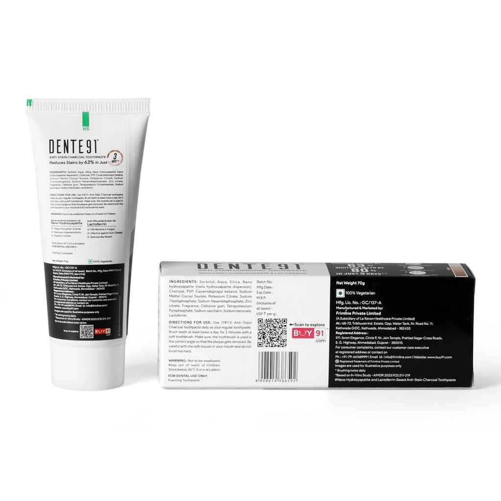 Dente91 Anti-Stain Charcoal Toothpaste | Grocsy