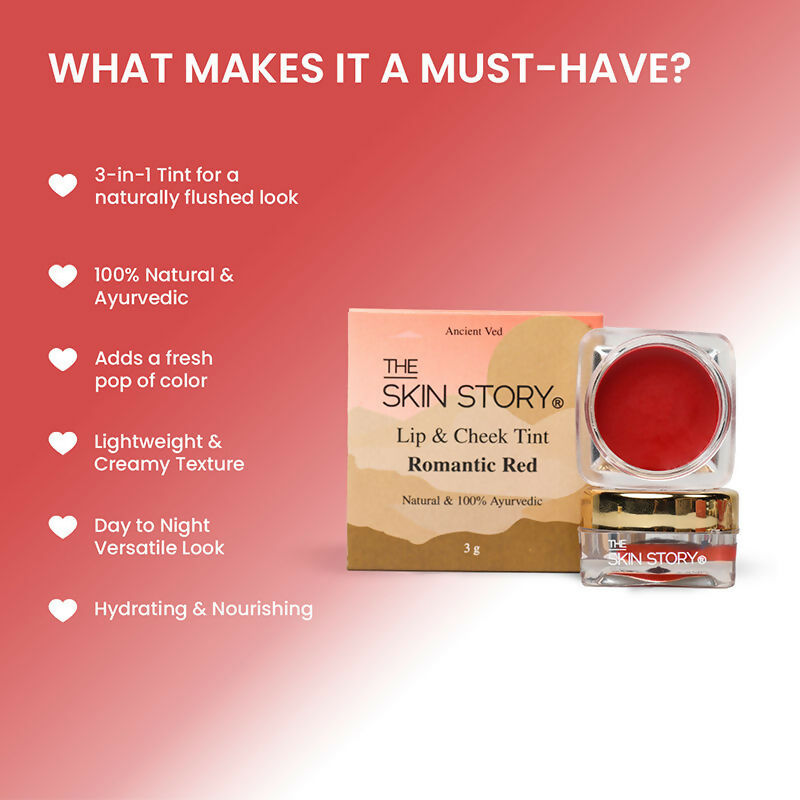 The Skin Story 100% Natural Lip Cheek Eye Tint Nourishing Ayurvedic Safe For Hormones - Romantic Red | Grocsy