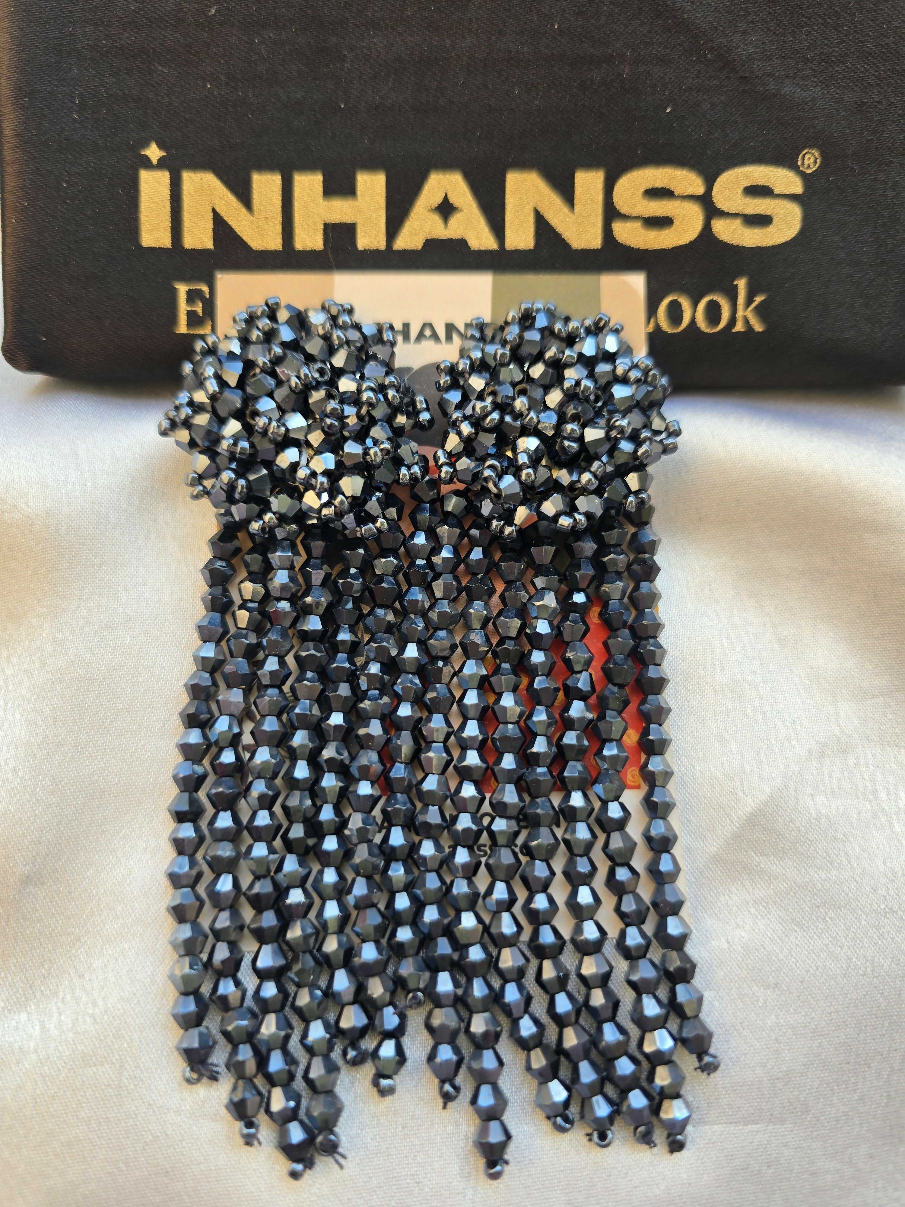 Inhanns Handmade Crystal Waterfall Earrings - Long - Navy Blue | Grocsy