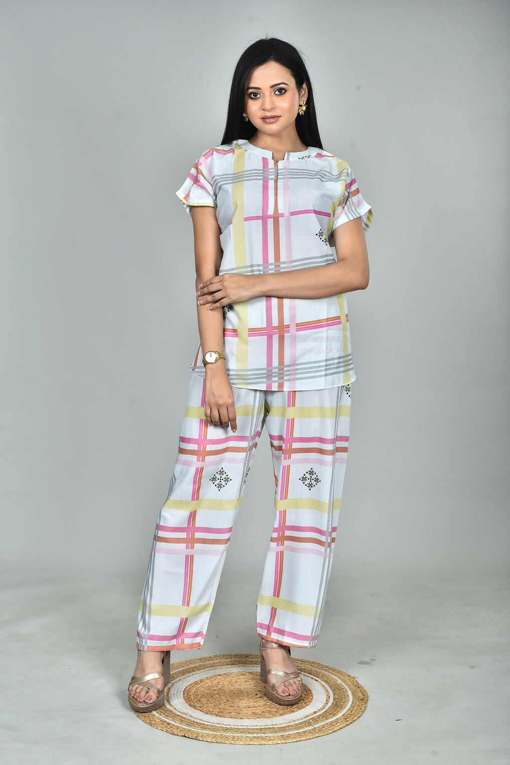 Morchari Digital Print Semi Muslin Co-Ord Set Top & Trouser-Multicolor | Grocsy