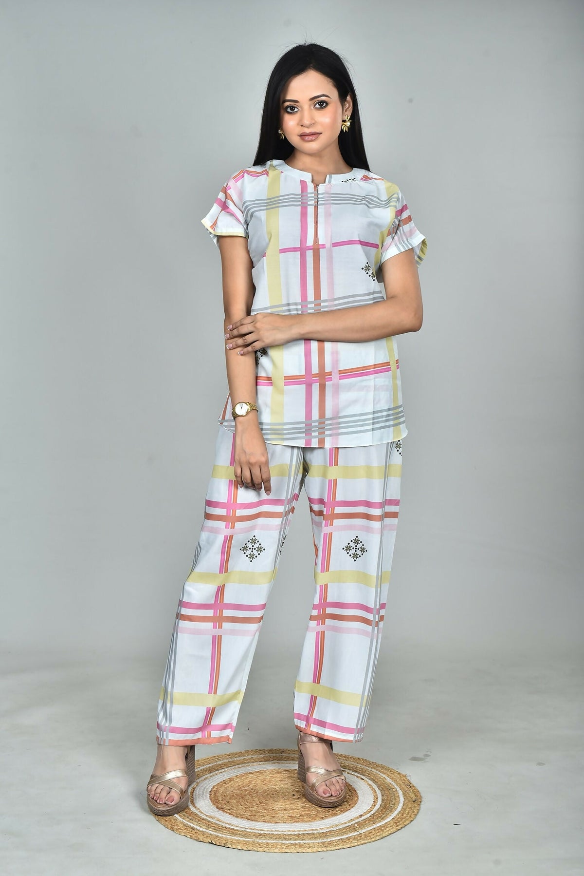 Morchari Digital Print Semi Muslin Co-Ord Set Top & Trouser-Multicolor | Grocsy