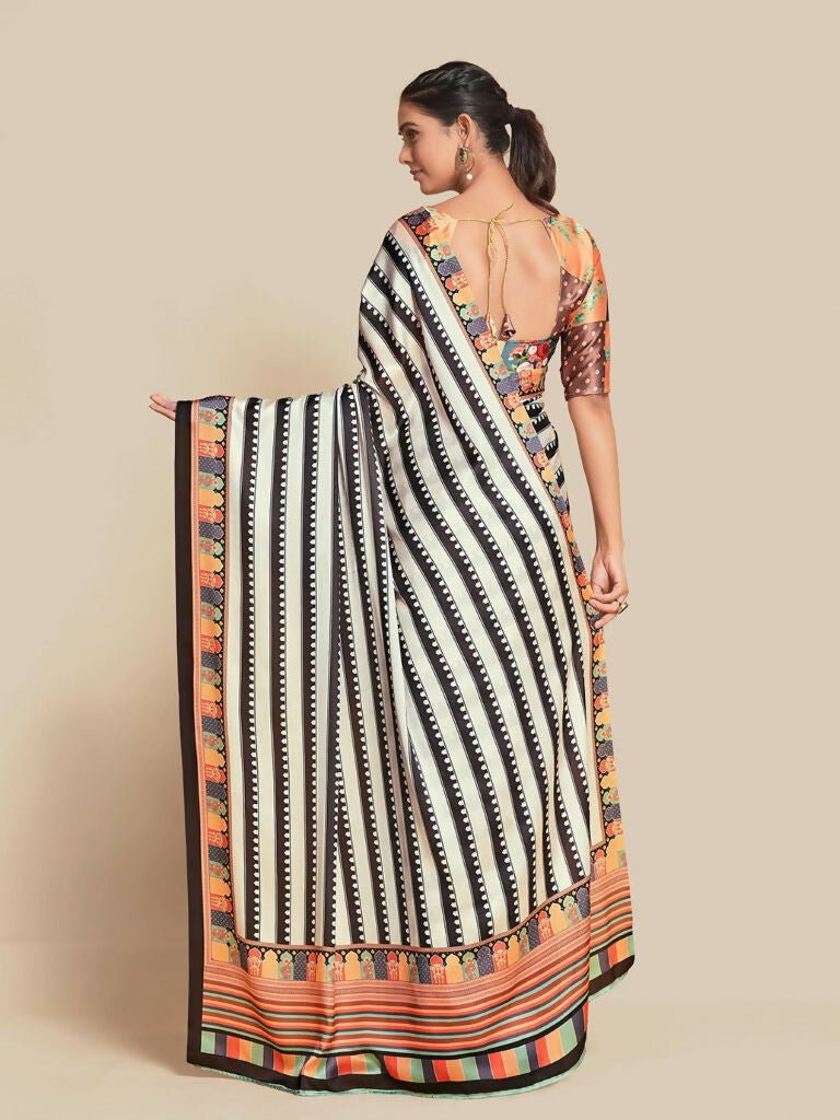Partywear Designer Black & White Bright Moss Fancy Saree - Durga | Grocsy