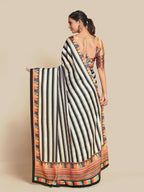 Partywear Designer Black & White Bright Moss Fancy Saree - Durga | Grocsy