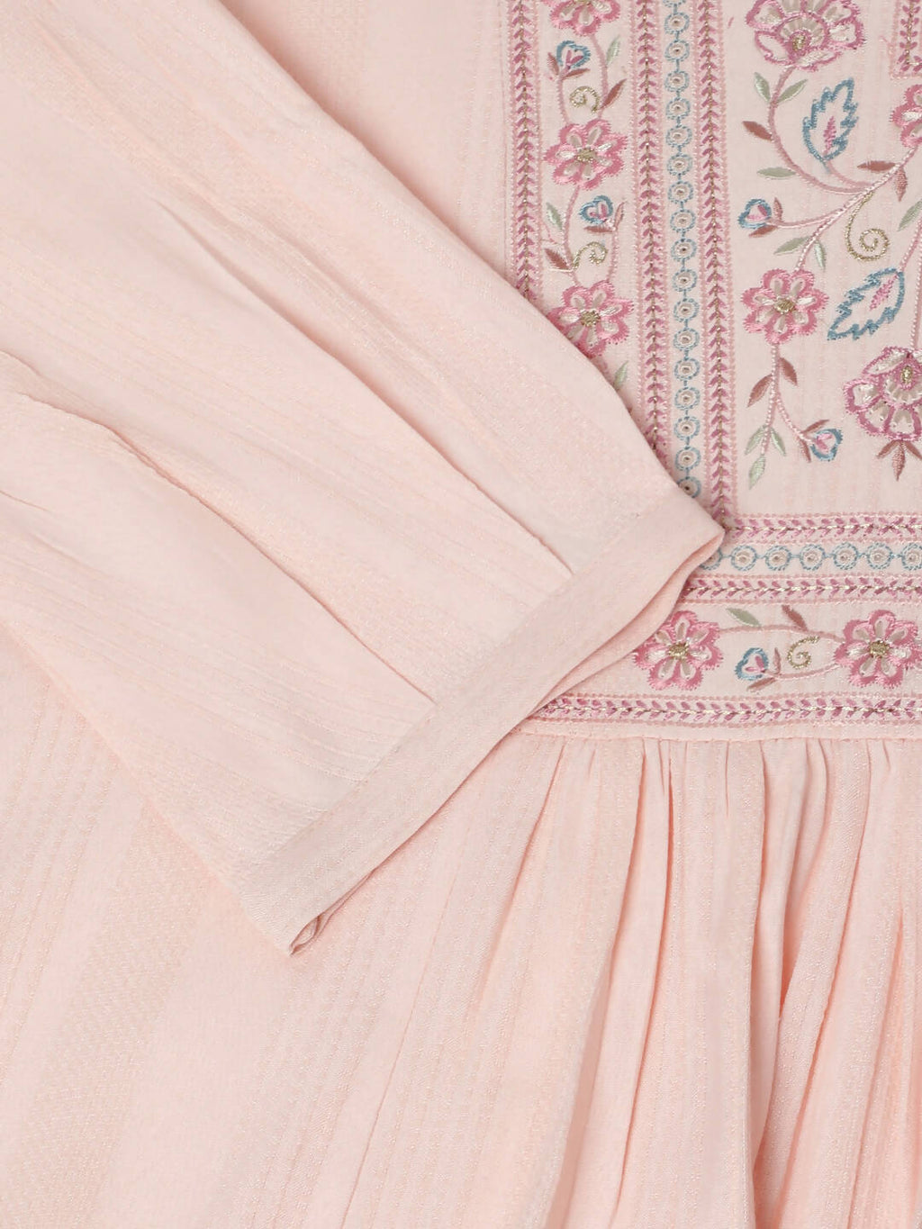 Peach Viscose Rayon Yoke Embroidered A-line Top - Tarini | Grocsy