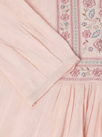 Peach Viscose Rayon Yoke Embroidered A-line Top - Tarini | Grocsy