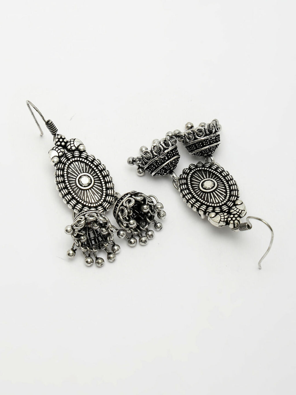 NVR Women's Silver-Plated Choke Oxidized Necklace with Jhumka Earrings | Grocsy