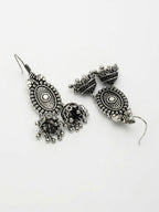 NVR Women's Silver-Plated Choke Oxidized Necklace with Jhumka Earrings | Grocsy