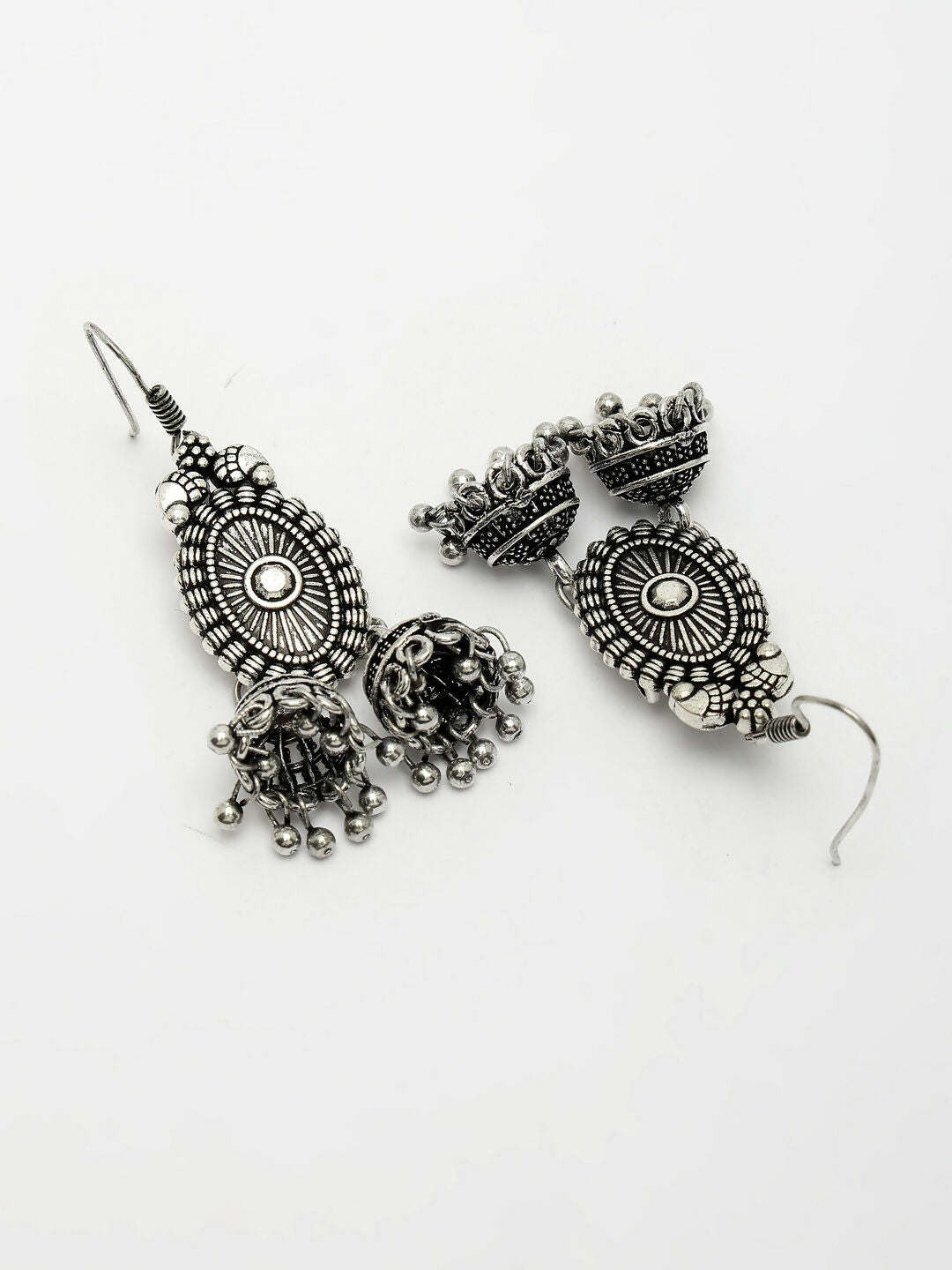 NVR Women's Silver-Plated Choke Oxidized Necklace with Jhumka Earrings | Grocsy