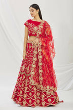 Red Velvet Semi-Stitched Wedding Bridal Lehenga - Nimaya | Grocsy
