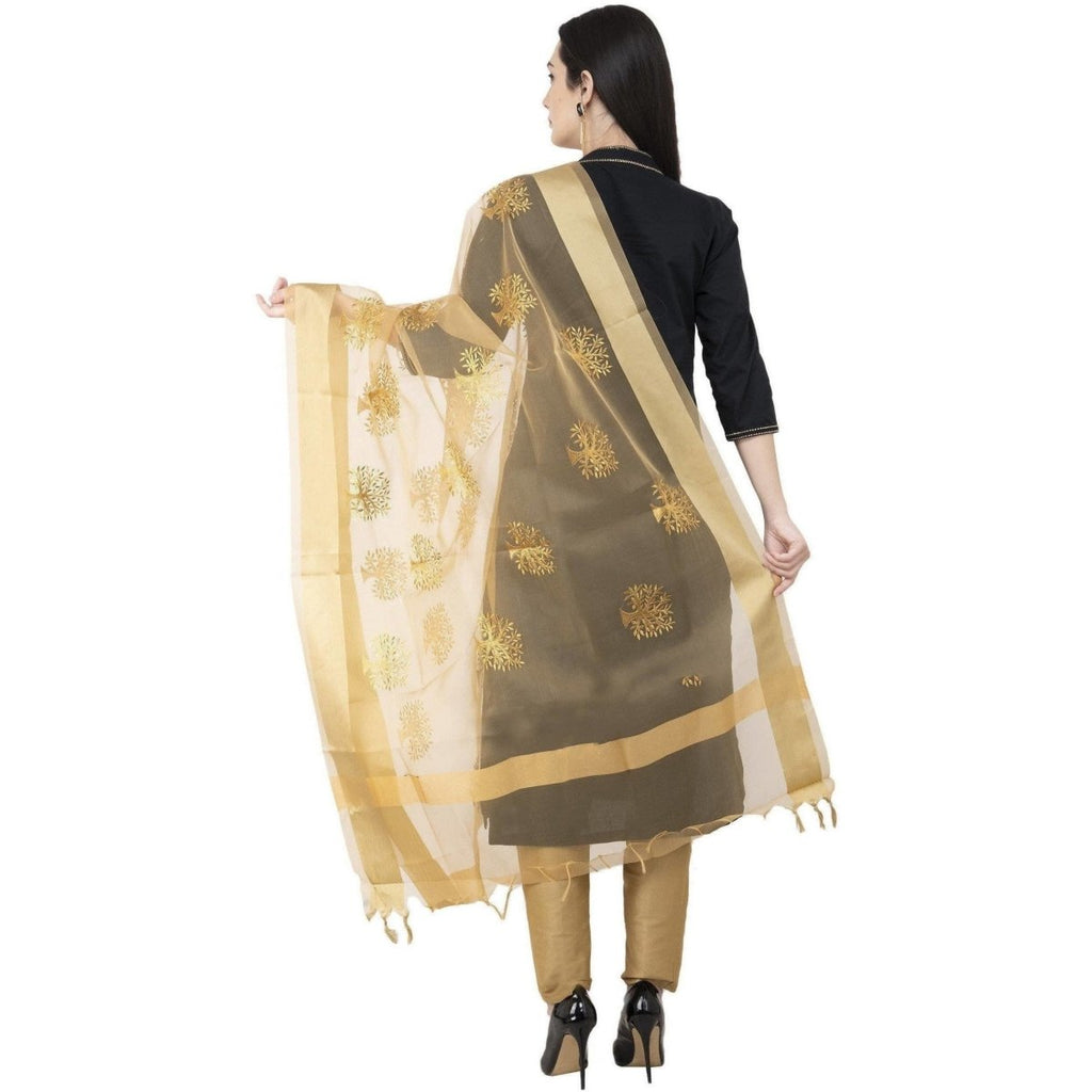 A R Silk Tissue Zari Embroidery Golden Zari Embroidery Golden Color Dupatta or Chunni | Grocsy