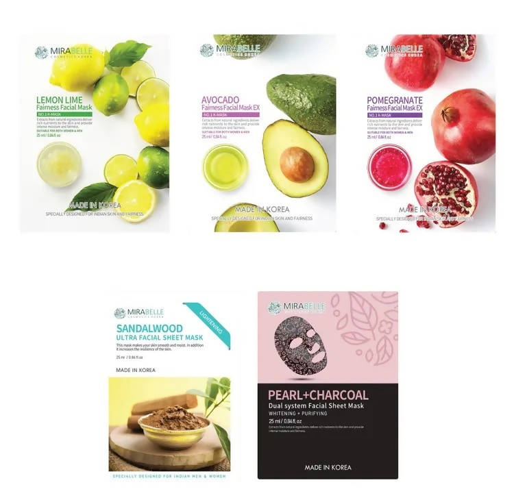 Mirabelle Korea Lighter Skin Facial Sheet Mask Combo | Grocsy