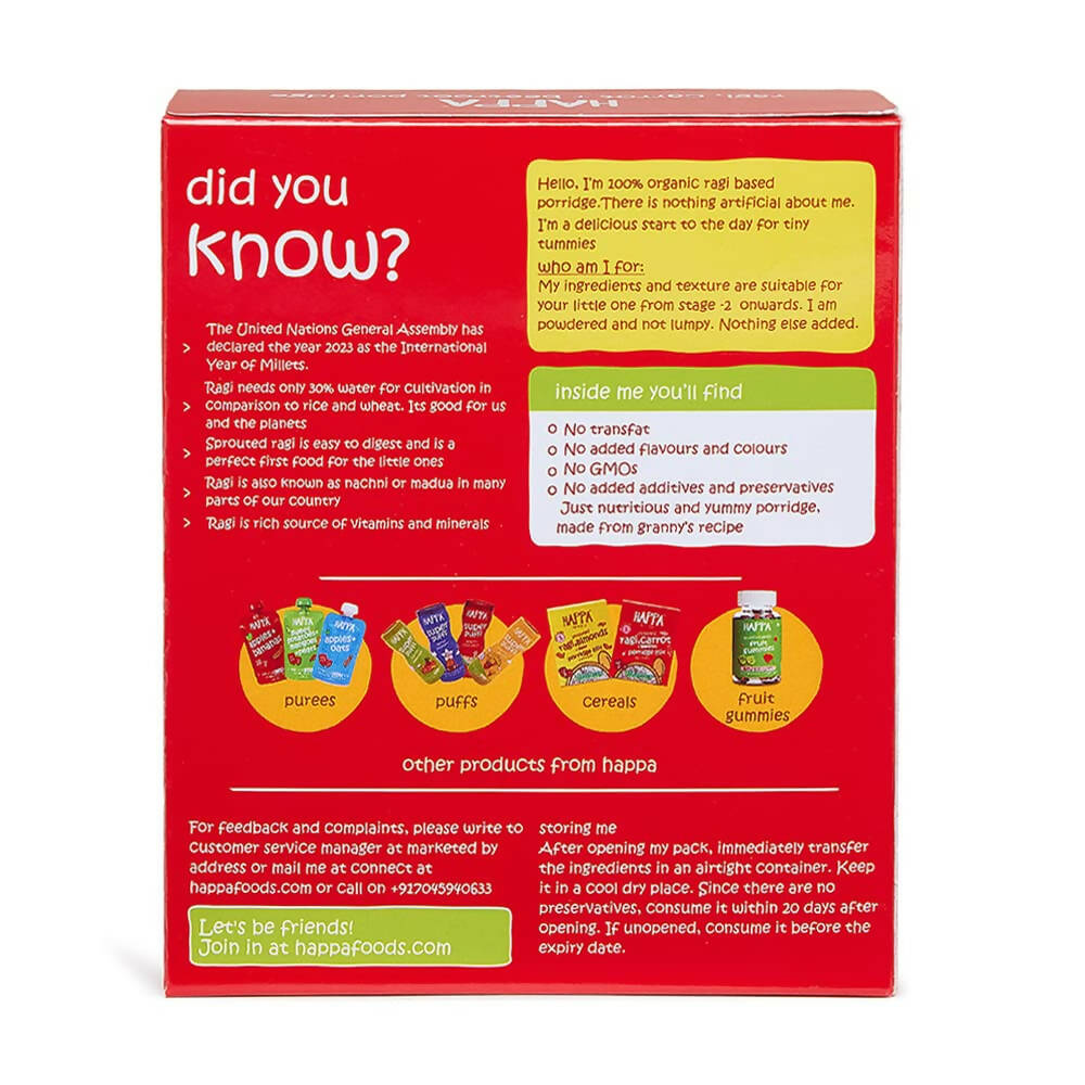 Happa Organic Baby Food Sprouted Ragi, Carrot & Beetroot Porridge Mix-Stage 2 | Grocsy