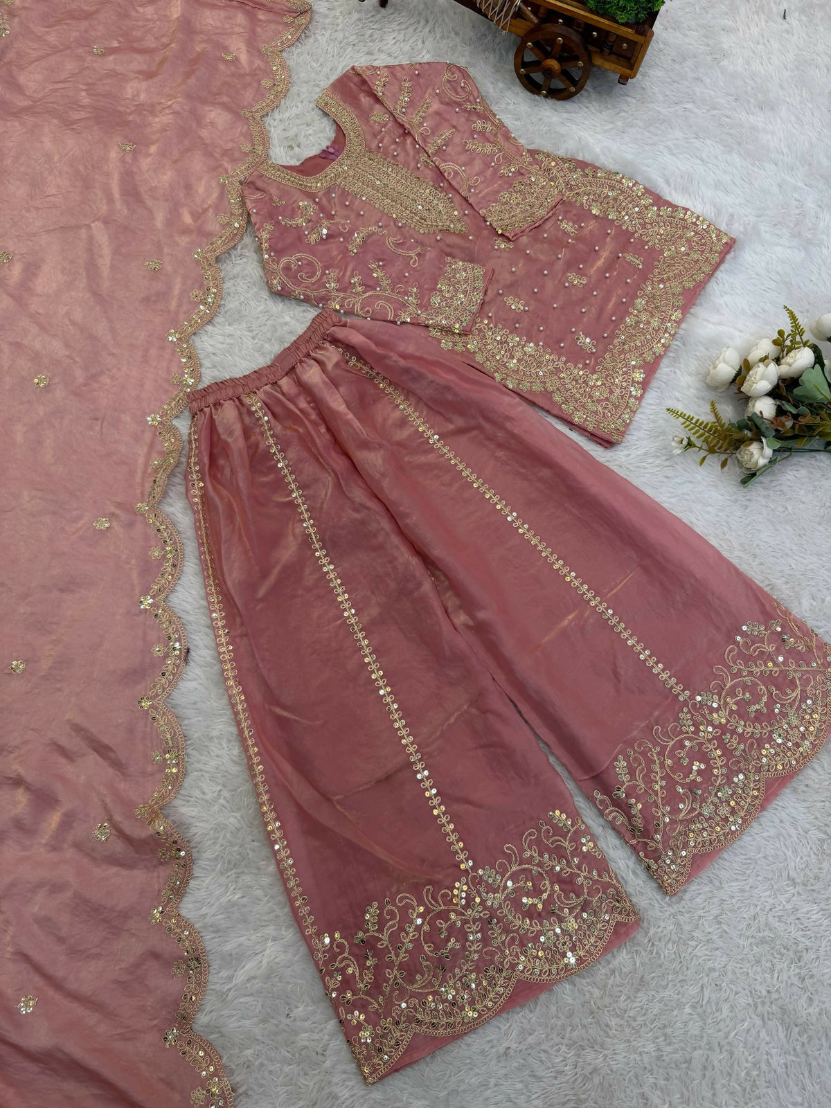 Teeya Creation New Trendy Fully Stitched Ready to Wear Kids Kurta Palazzo Set-Pink | Grocsy