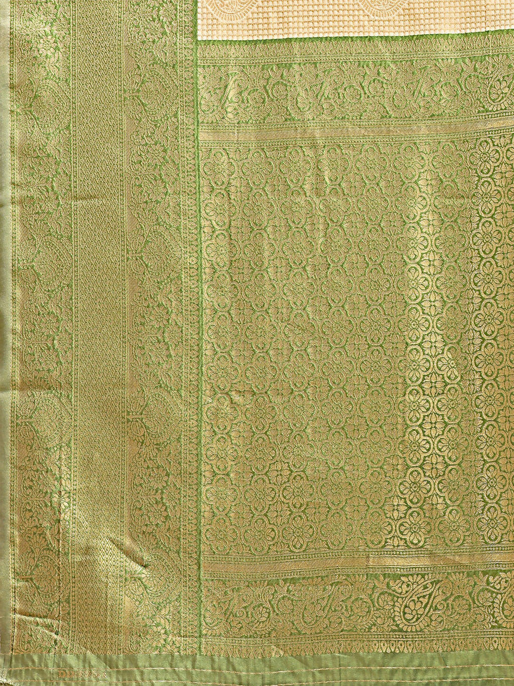 Shree Shyam Fashion Aura Silk Cream Light Green Banarasi Silk Saree | Grocsy