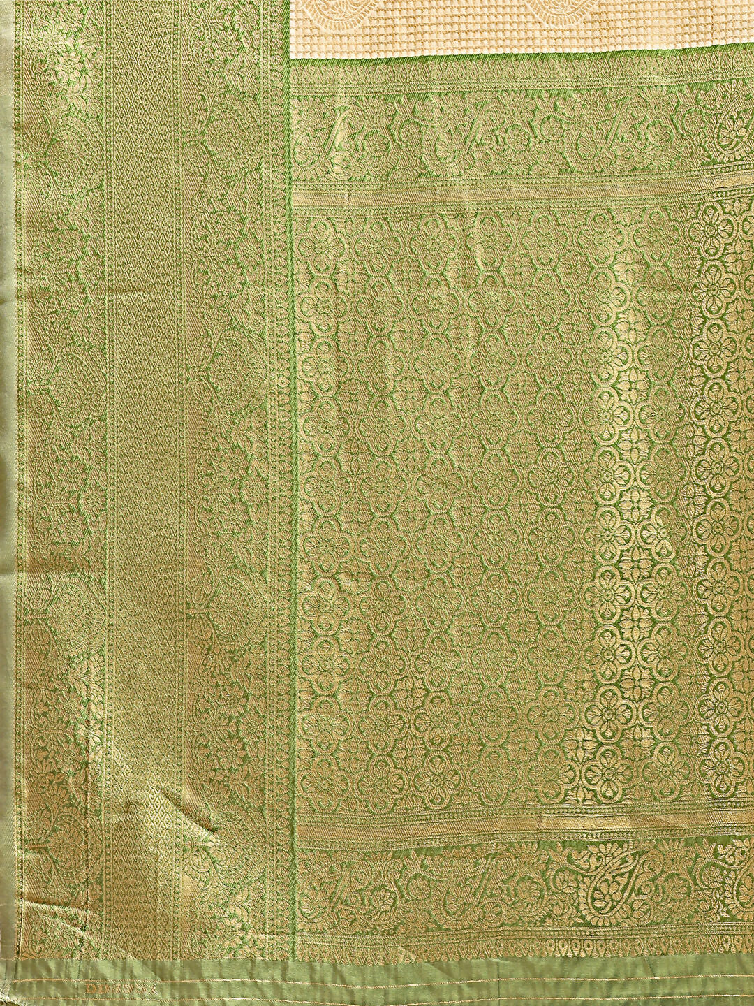 Shree Shyam Fashion Aura Silk Cream Light Green Banarasi Silk Saree | Grocsy