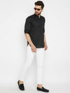 Even Apparels Black Pure Cotton Men's Kurta With Band Collar | Grocsy