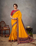Yellow Satin Silk Zari, Cord And Sequins Embroidery Saree - Norita Arinya | Grocsy
