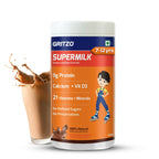 Gritzo SuperMilk Overall Growth (7-12y Boys), 9g Protein (Double Chocolate, Zero Refined Sugar, 20 Vitamins & Minerals | Grocsy